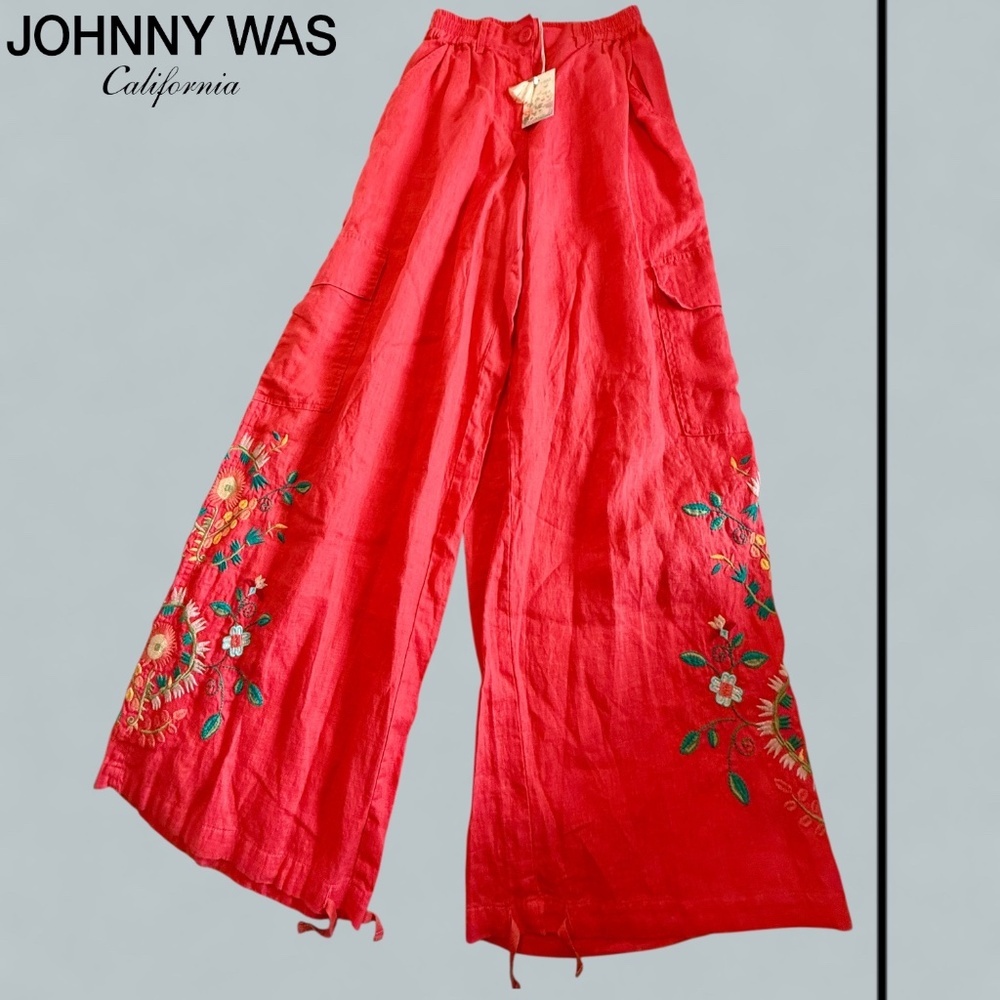 JOHNNY WAS Workshop Drawstring Hem Linen Cargo Pa… - image 7